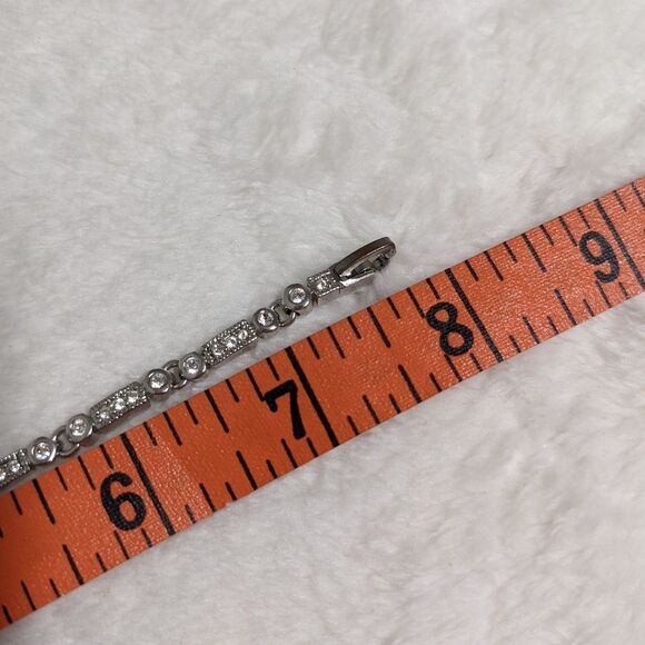 Vintage 1990's Art Deco Style Rhodium Plated Cubic Zirconia Bracelet - Picture 8 of 11